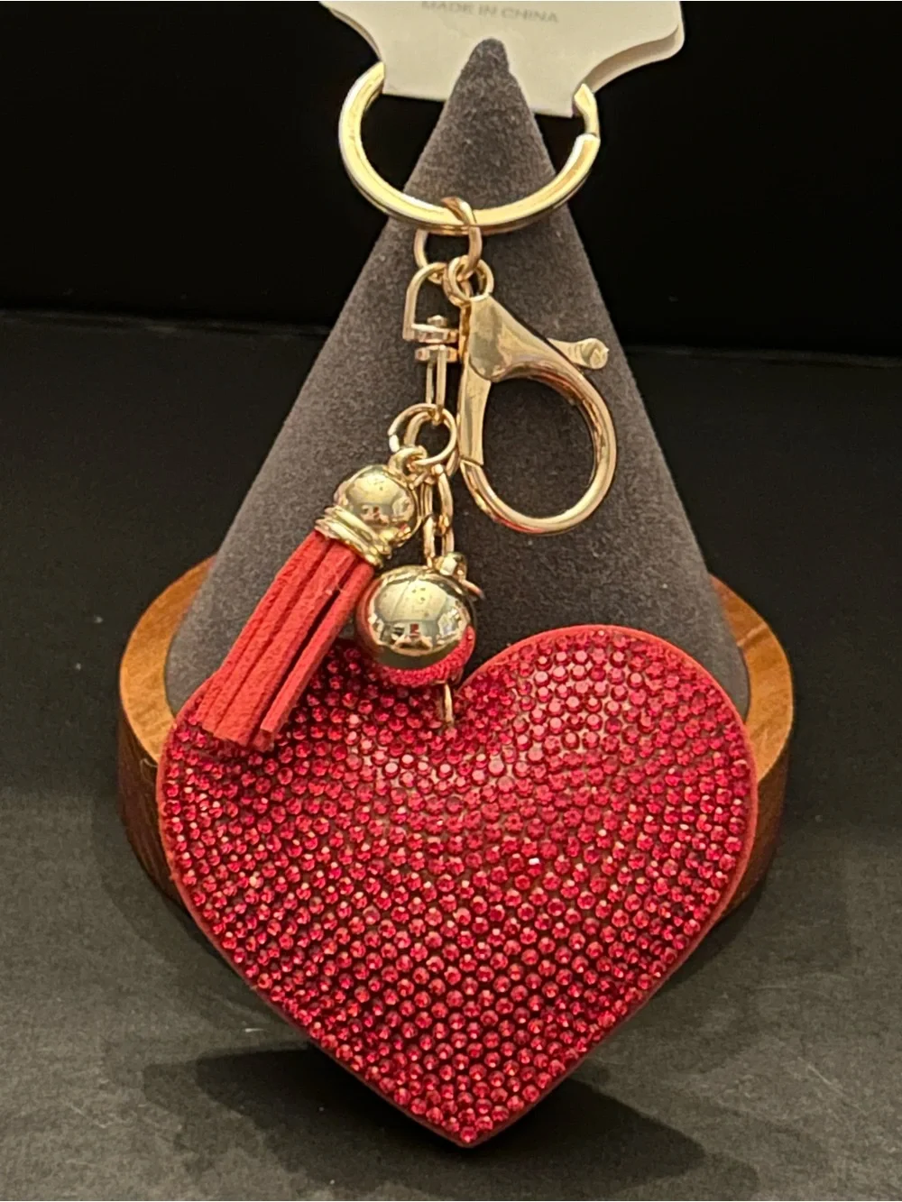 PREMIUM Puffy Red Crystal Heart ❤️ Bag Charm Keychain Key & Card Holder w/Tassel